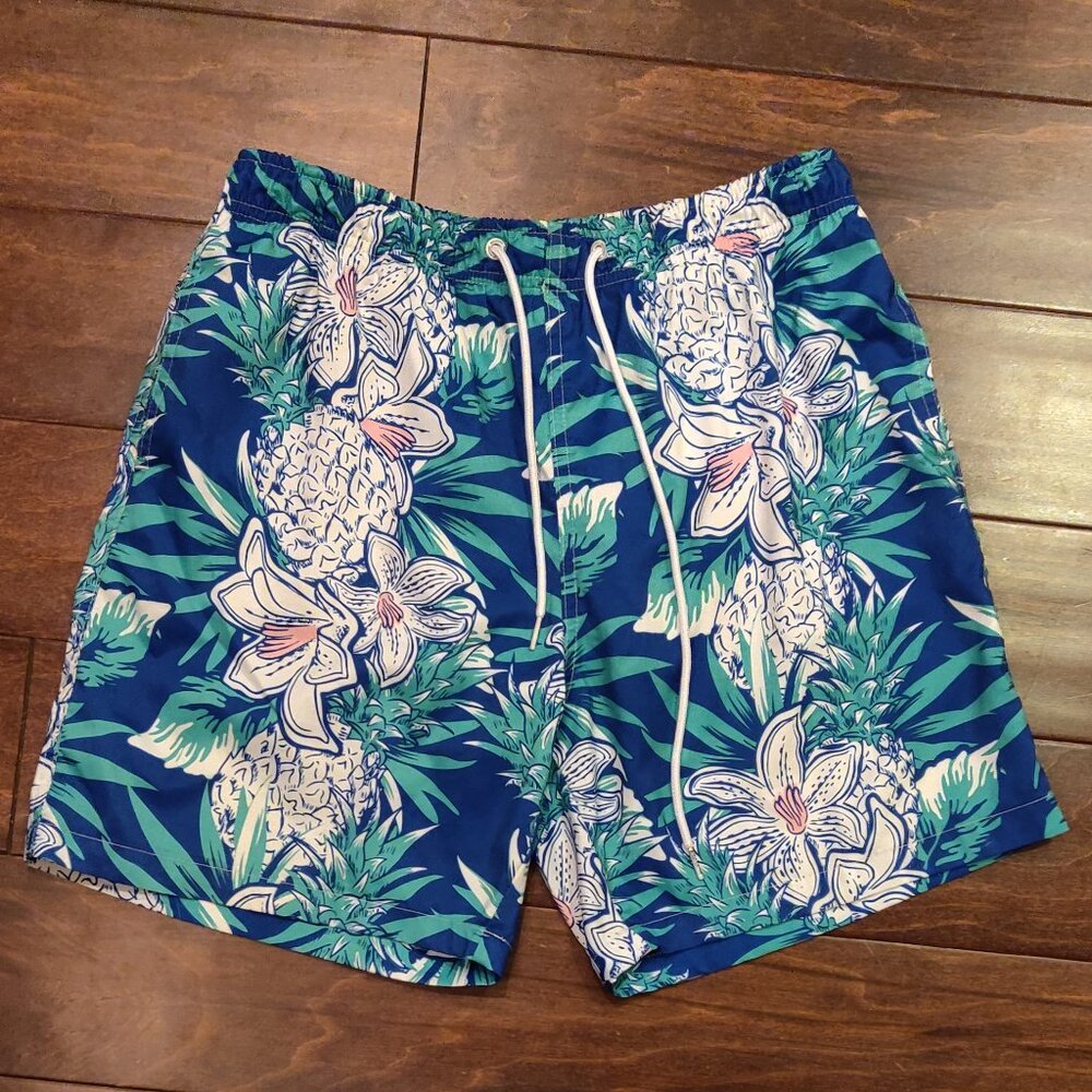 Boardies Navy Blue Floral With Pineapples Swim Trunks With Liner SIZE LA…